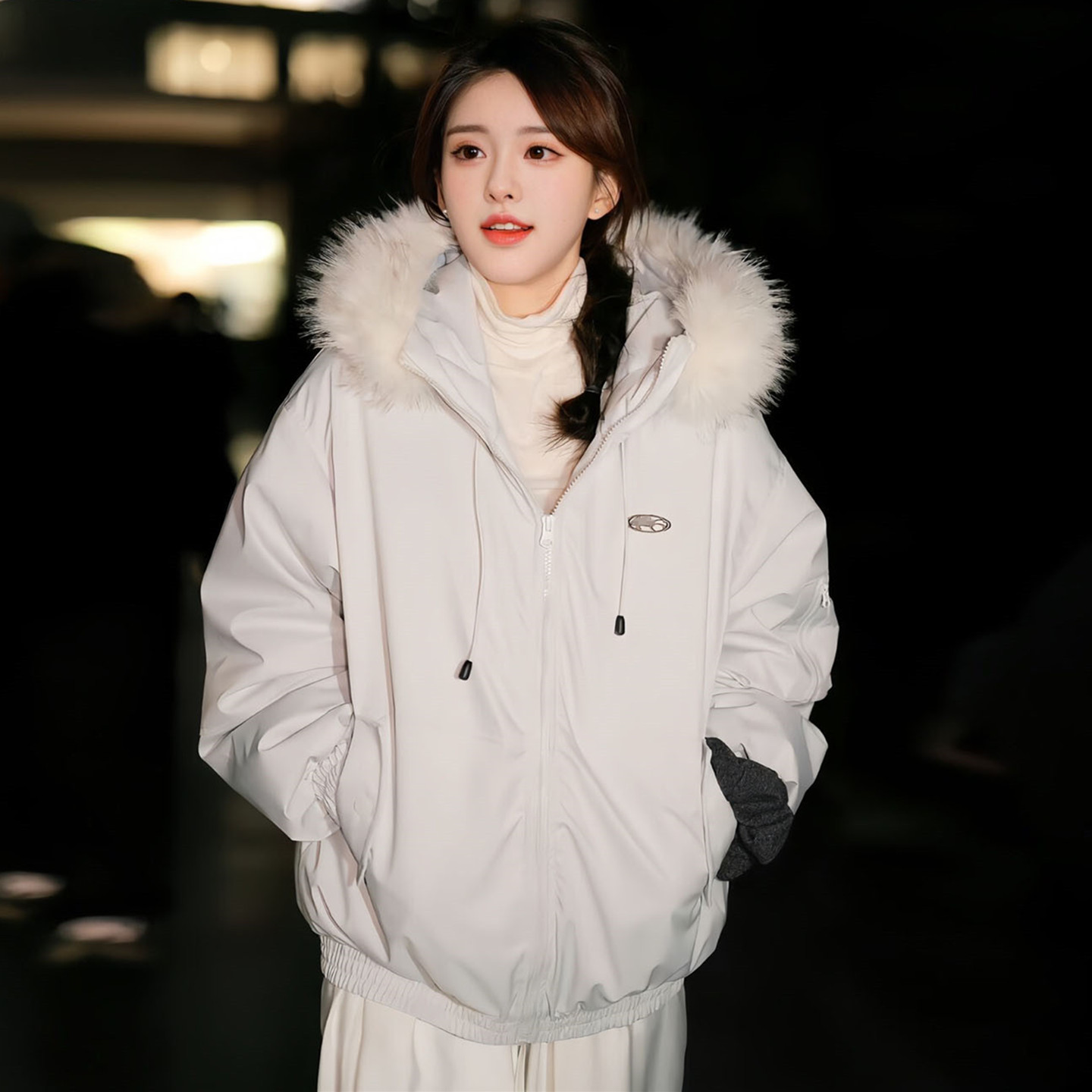 赵露思同款毛领羽绒棉服女冬季2025新款美拉德派克服加厚棉袄外套 - 图2