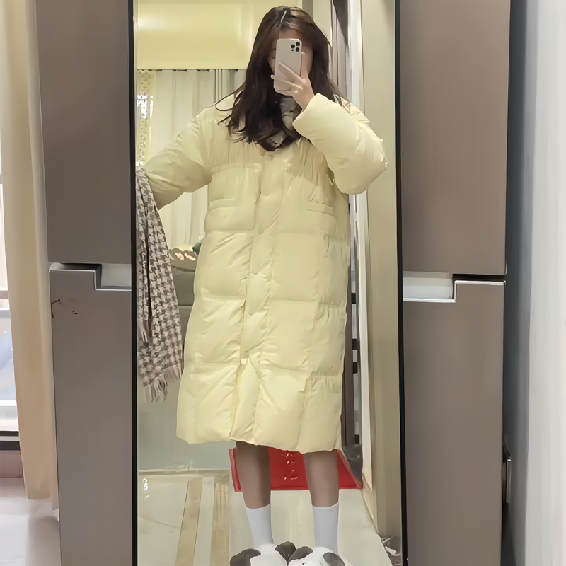 女神保命穿搭中长款立领羽绒服女冬2025年新款韩版宽松白鸭绒外套 - 图3