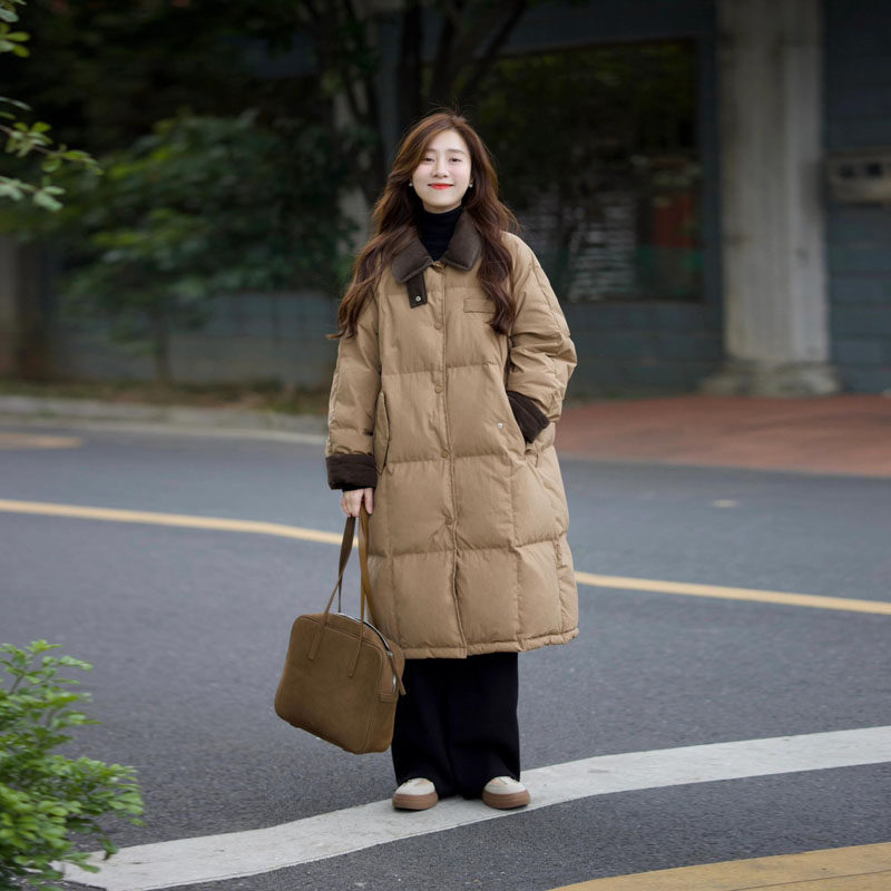 中长款灯芯绒翻领羽绒棉袄女2025新款韩版宽松超好看洋气棉衣棉服,淘宝优惠券,粉丝福利购,淘宝优惠卷