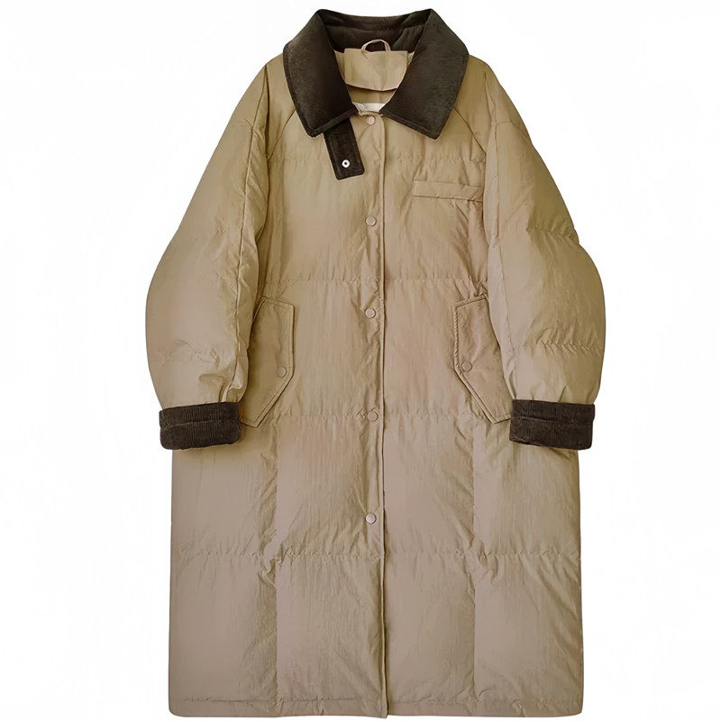 中长款灯芯绒翻领羽绒棉袄女2025新款韩版宽松超好看洋气棉衣棉服,淘宝优惠券,粉丝福利购,淘宝优惠卷