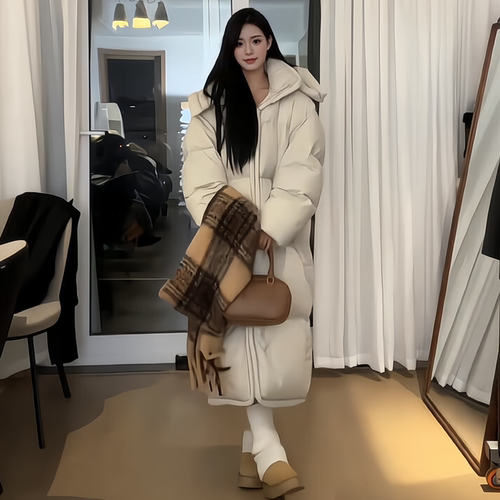 韩国高级感oversize长款羽绒棉袄2025年巨好看超火情侣男女面包服 - 图2
