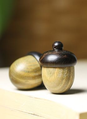 彩绘木/紫檀/绿檀橡果可拧开雕松果吊坠钥匙扣随身香薰扩香木配件