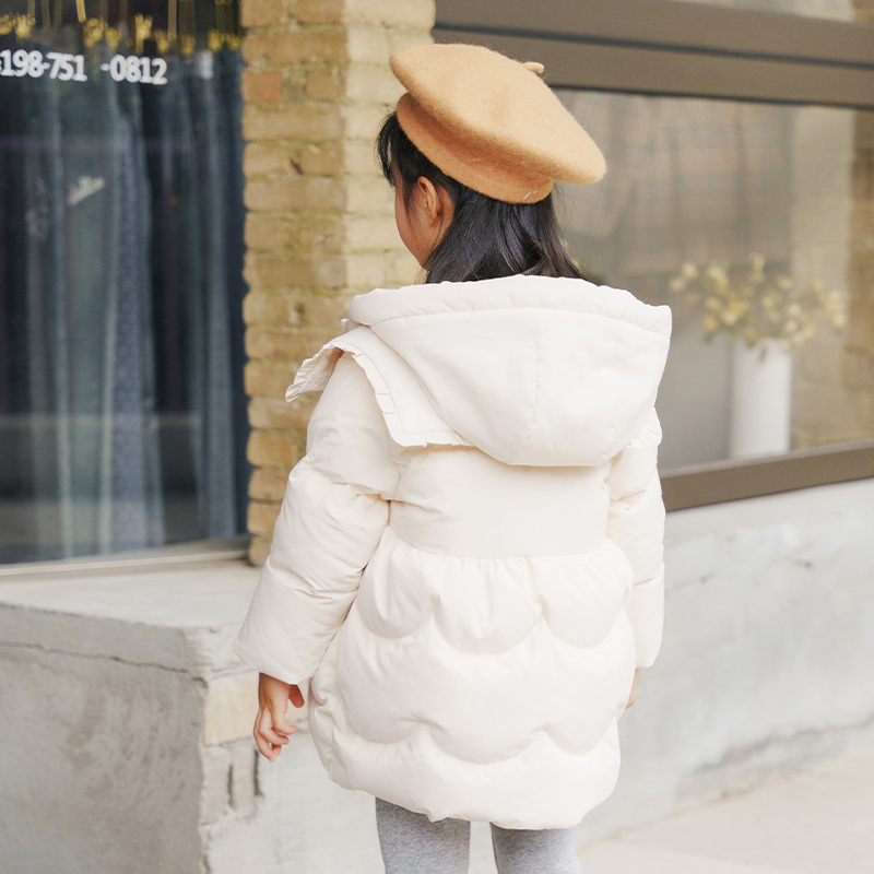 青蛙王子童装女童冬季中长款羽绒服儿童冬装小女孩洋气绣花外套 - 图1