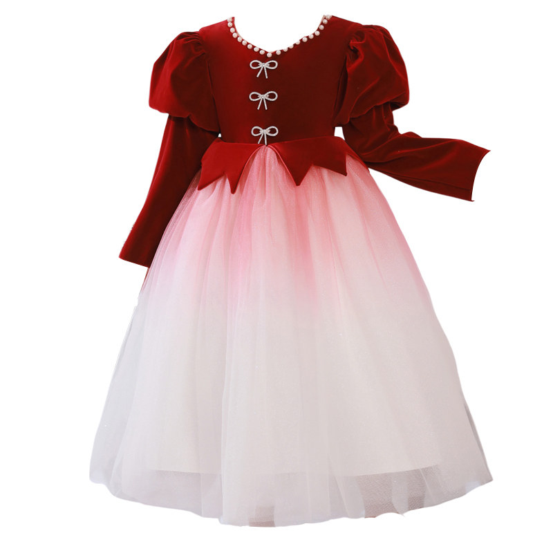 元旦小主持人红色女童礼服秋冬季高端钢琴演奏儿童生日公主裙子,淘宝优惠券,粉丝福利购,淘宝优惠卷