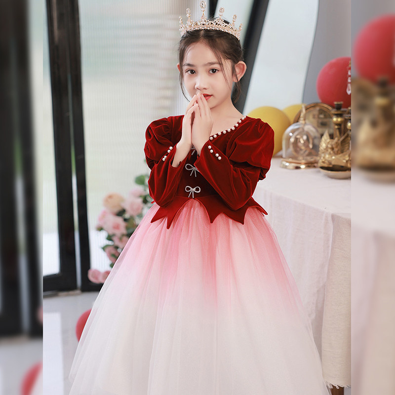 元旦小主持人红色女童礼服秋冬季高端钢琴演奏儿童生日公主裙子,淘宝优惠券,粉丝福利购,淘宝优惠卷