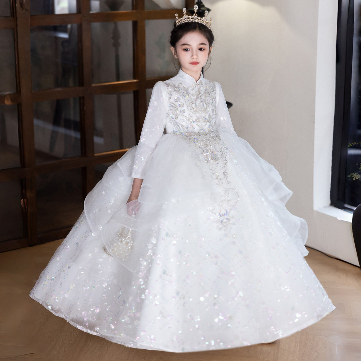 高端版白色女童礼服生日公主裙花童婚礼小女孩钢琴演奏儿童演出服,淘宝优惠券,粉丝福利购,淘宝优惠卷