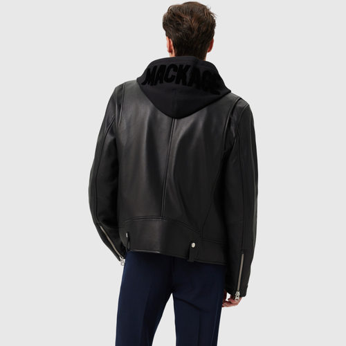 MACKAGE男士 MAGNUS可拆卸连帽机车帅气休闲皮衣外套上衣情侣款 - 图1