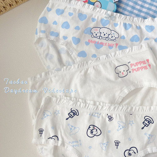 puppy没烦恼~可爱少女内裤纯棉小狗中腰包臀印花三角裤舒适日系 - 图0