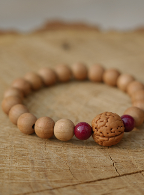 无油漆原色桃木圆珠手链天然野生桃核男女弹力婴儿童宝宝身随安护