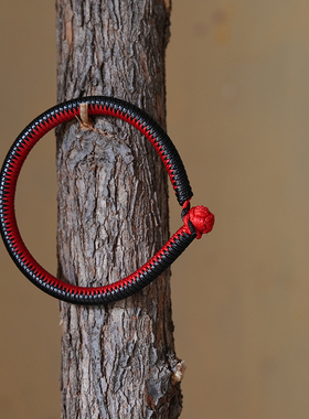 王士业手工红绳手链本命年蛇黑色男女加粗藏式金刚结无痕编织手串