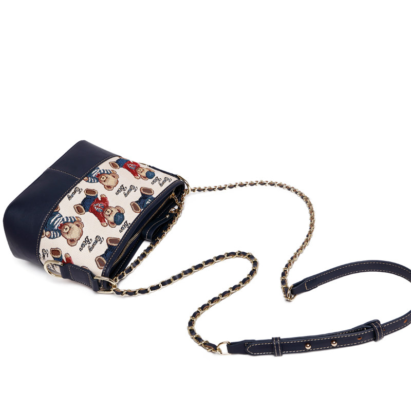 小熊依恋双股链条女士流浪包斜挎包 pjev女士包袋