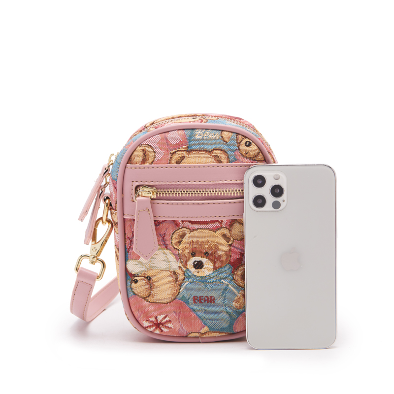 小熊依恋新款简约百搭手机包斜跨包 pjev女士包袋