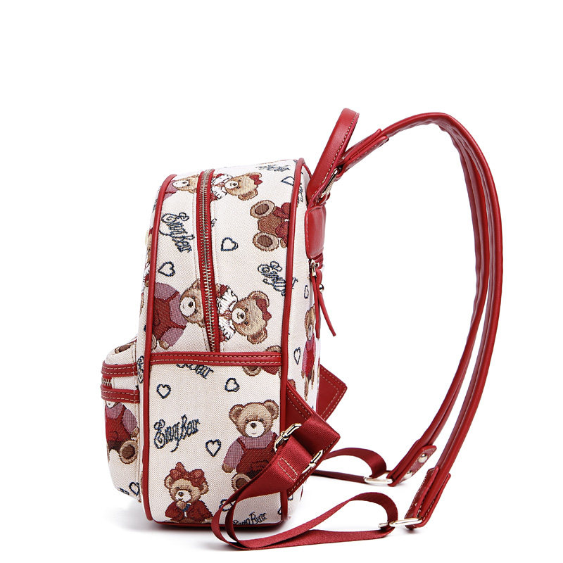 小熊依恋女2019新款时尚帆布背包 pjev双肩背包