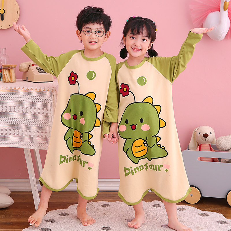 连体女童夏空调防踢纯棉小男孩睡衣 冉影睡衣/家居服套装