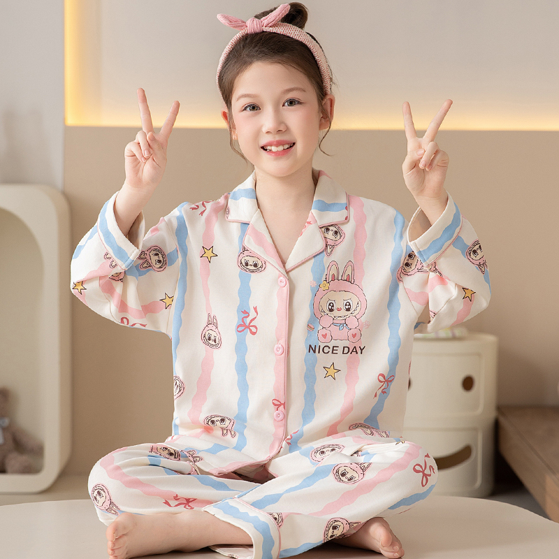 2025秋季儿童睡衣女孩拉布布衣服可外穿labubu纯棉家居服女童套装