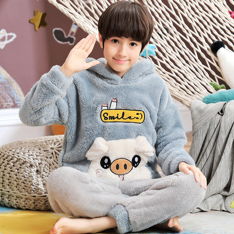 皮卡丘男孩加厚加绒法兰绒可爱睡衣 冉影睡衣/家居服套装