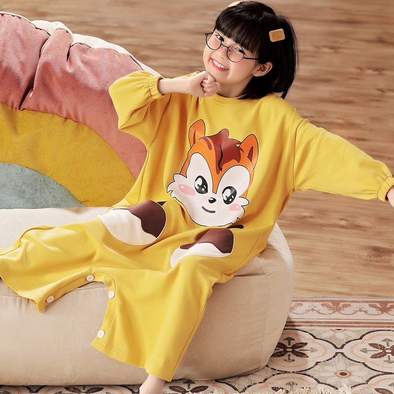 连体秋款长袖全棉可爱女孩长款睡裙 冉影睡衣/家居服套装