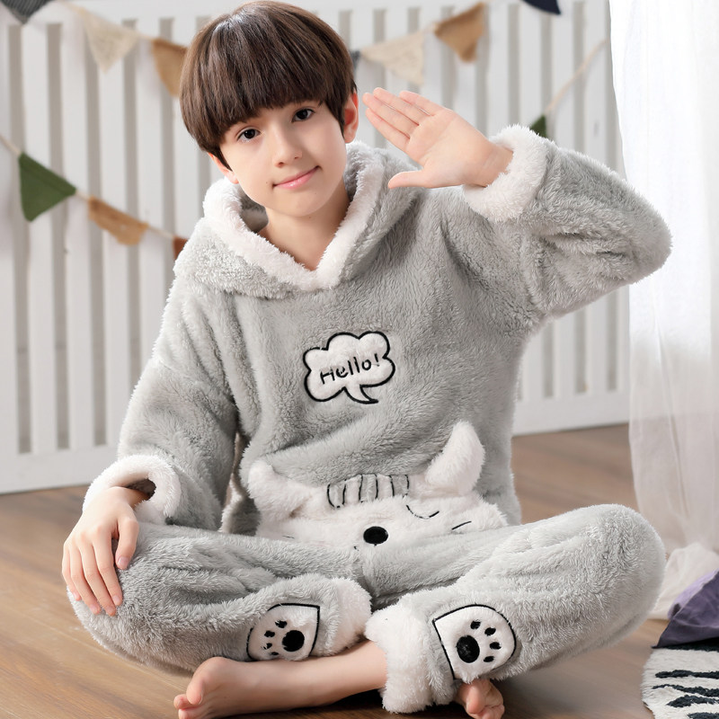 皮卡丘男孩加厚加绒法兰绒可爱睡衣 冉影睡衣/家居服套装