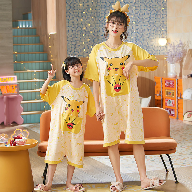 莫代尔夏季母女连体短袖可爱睡裙 冉影睡衣/家居服套装