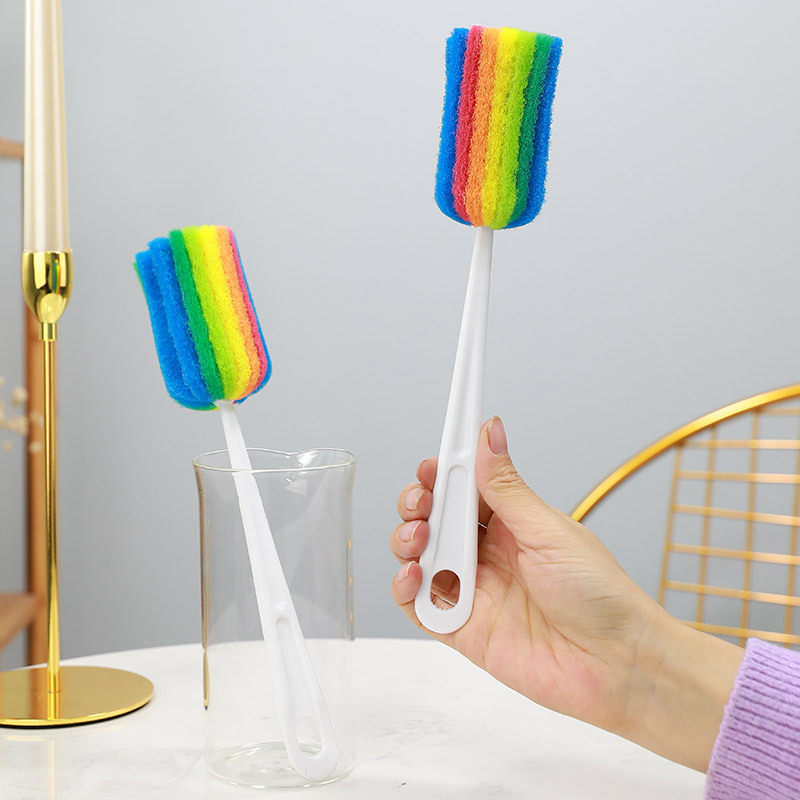 创意七彩海绵长柄洗杯刷奶瓶刷海绵刷清洁刷专用洗杯子保温杯家用,淘宝优惠券,粉丝福利购,淘宝优惠卷