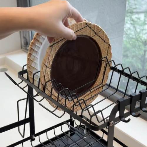 日式双层碗碟架自动排水沥水架厨房多层收纳架家用台面多功能碗架 - 图1