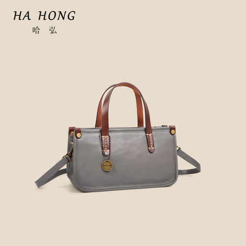 哈弘新款头层牛皮可单肩可斜挎包小众软皮真皮小方包复古休闲女包 - 图1