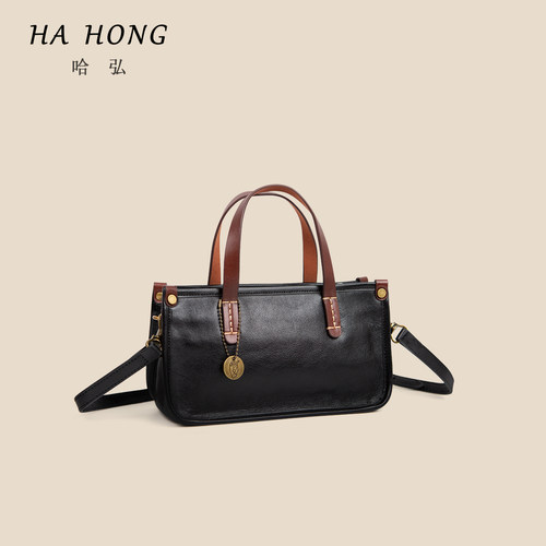 哈弘新款头层牛皮可单肩可斜挎包小众软皮真皮小方包复古休闲女包 - 图0