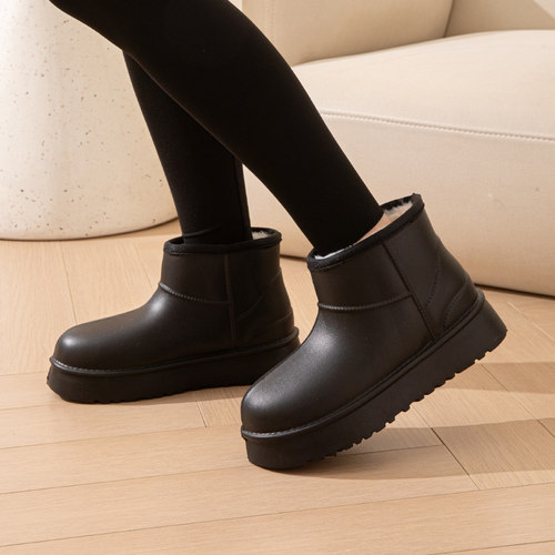 2025年新款雪地靴女款平底冬季加绒加厚保暖棉鞋防水防滑中筒雨靴 - 图0