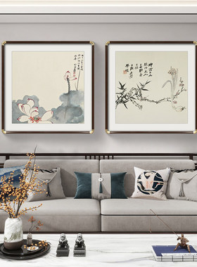 张大千兰花图玄关斗方挂画新中式饭餐厅装饰画客厅背景墙荷花国画
