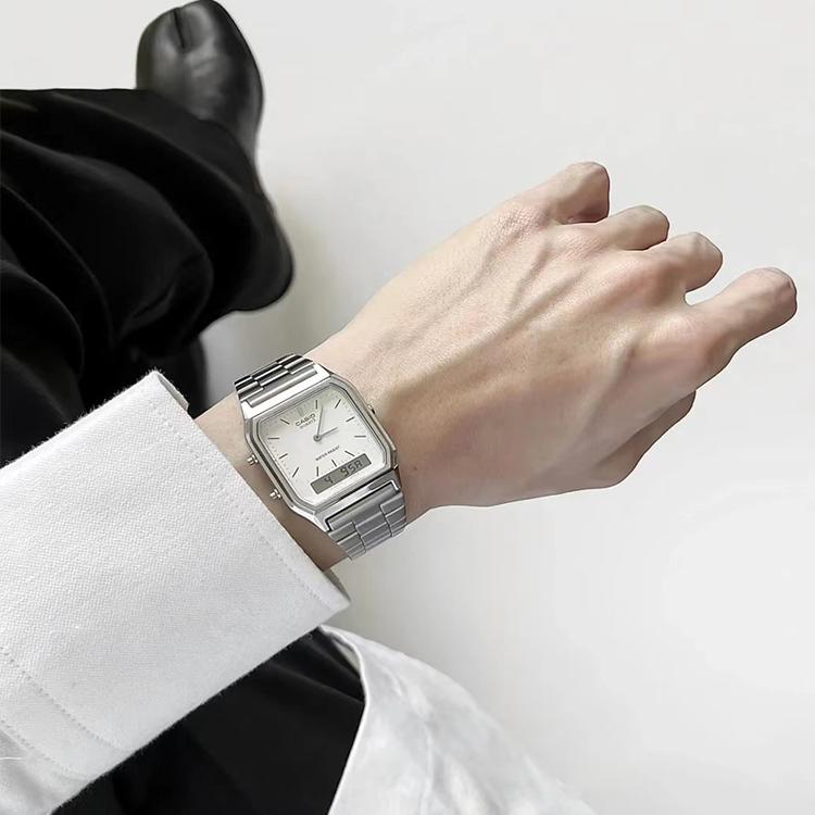 卡西欧手表男女复古小方块双显小金表小银表AQ-230海外直邮 - 图2