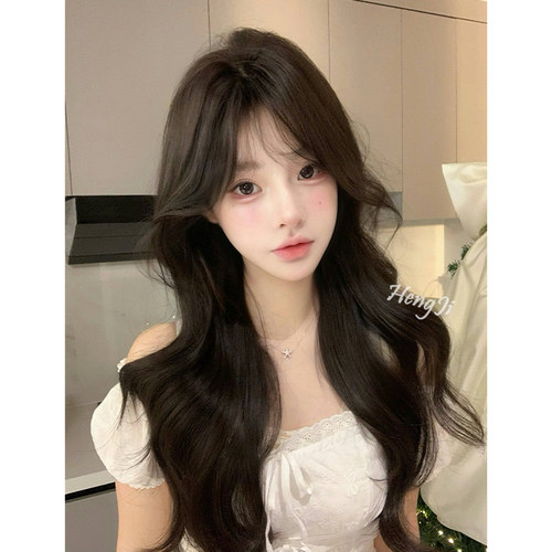 哼唧假发女日常网红中分长卷发自然新款逼真全头套式 - 图0