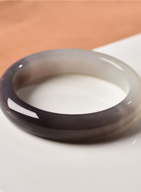 和田玉烟紫手镯紫色半山半水镯子