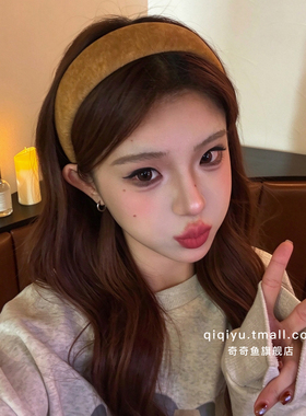 韩系少女秋冬复古宽边压发发箍