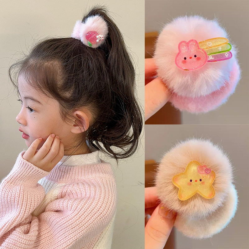 儿童毛绒发圈女童秋冬新款高弹力加粗伤发头绳小女孩百搭马尾头饰,淘宝优惠券,粉丝福利购,淘宝优惠卷