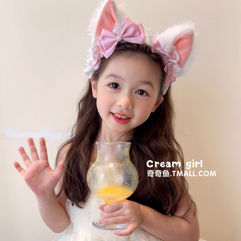 儿童可爱毛绒猫耳发箍甜美蝴蝶结兽耳头饰女童洛丽塔公主头箍配饰,淘宝优惠券,粉丝福利购,淘宝优惠卷