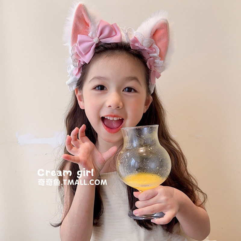儿童可爱毛绒猫耳发箍甜美蝴蝶结兽耳头饰女童洛丽塔公主头箍配饰,淘宝优惠券,粉丝福利购,淘宝优惠卷