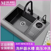 Eurofen Kitchen Large Single Sink Floor Basin Handcrafted Trough Washing Dishes Wash Dishes Pool 304 Stainless Steel Black Nano Sink