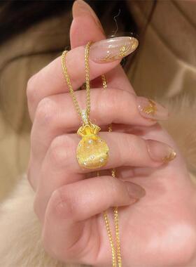 S925镀金拉丝小福袋女生项链吊坠