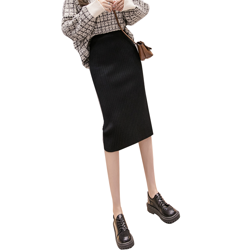 秋冬中长款针织高腰长裙毛线裙子 向琳半身裙