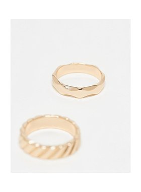 1h可退 潮奢 ASOS 男士 molten 设计罗纹带子戒指(2件套)(金色)