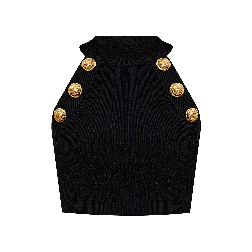 1h可退 BALMAIN 女士背心吊带 EF1AB390KB070PA AW2025 黑色 - 图1