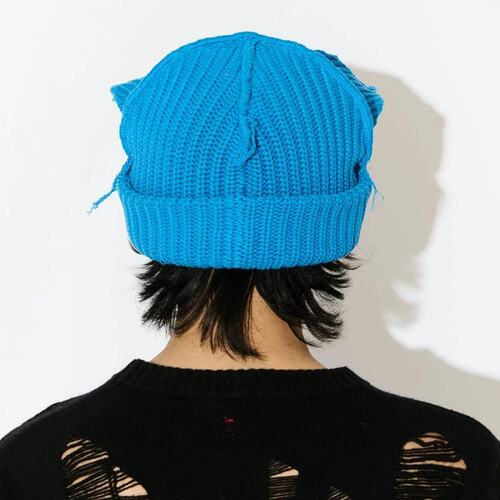 香港直邮CHARLES JEFFREY LOVERBOY 耳朵细节纯棉绒线帽 蓝色 - 图2