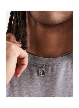 1h可退 潮奢 ASOS 男士 防水不锈钢方形吊坠磨光十字架设计项链/(