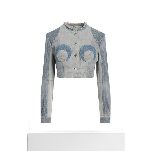 1 hour refundable Hong Kong direct mail trendy luxury Marine Serre women's denim jacket blue blue comfortable