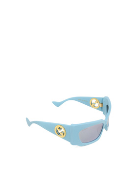 1h可退 GUCCI 女士眼镜 GG1412S005 AW2023 蓝色 几何框徽标太阳