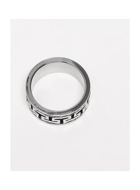 1h可退 潮奢 ASOS 男士 greek 设计防水不锈钢粗框波浪纹戒指(银)