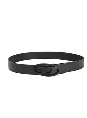 DIESEL 品牌Logo平滑扣 牛皮 皮带 男款 黑色 宽3.9CM