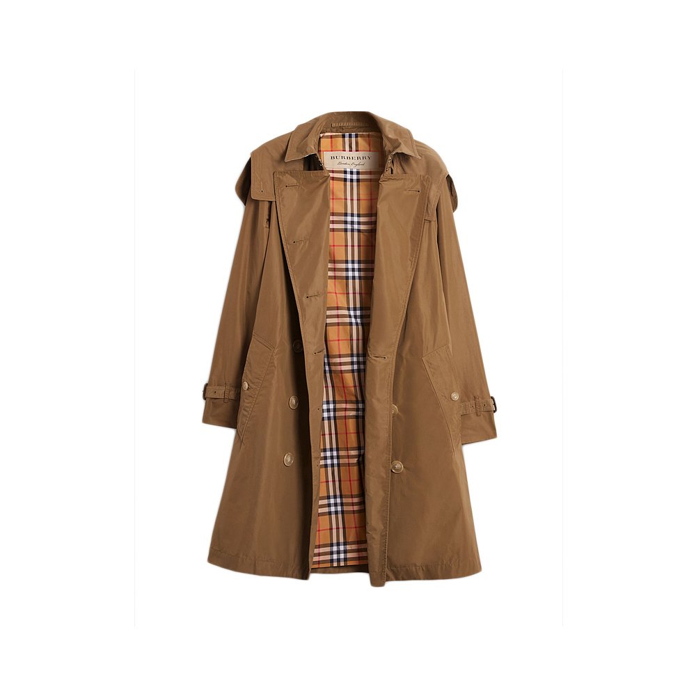 香港直邮巴宝莉女士驼色连帽塔夫绸 天猫国际香港直购风衣