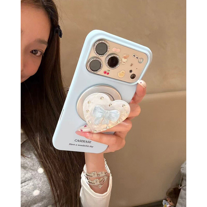 欧略 韩风ins简约立体蝴蝶结爱心磁吸支架适用苹果17promax手机壳iPhone16pro女新款17超好看15pro防摔保护套,淘宝优惠券,粉丝福利购,淘宝优惠卷