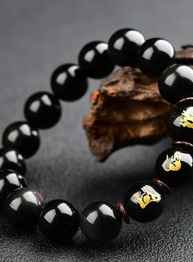 2024龙兔年黑曜石十二生肖手链三会亥子丑水局鼠马鸡兔手串定制